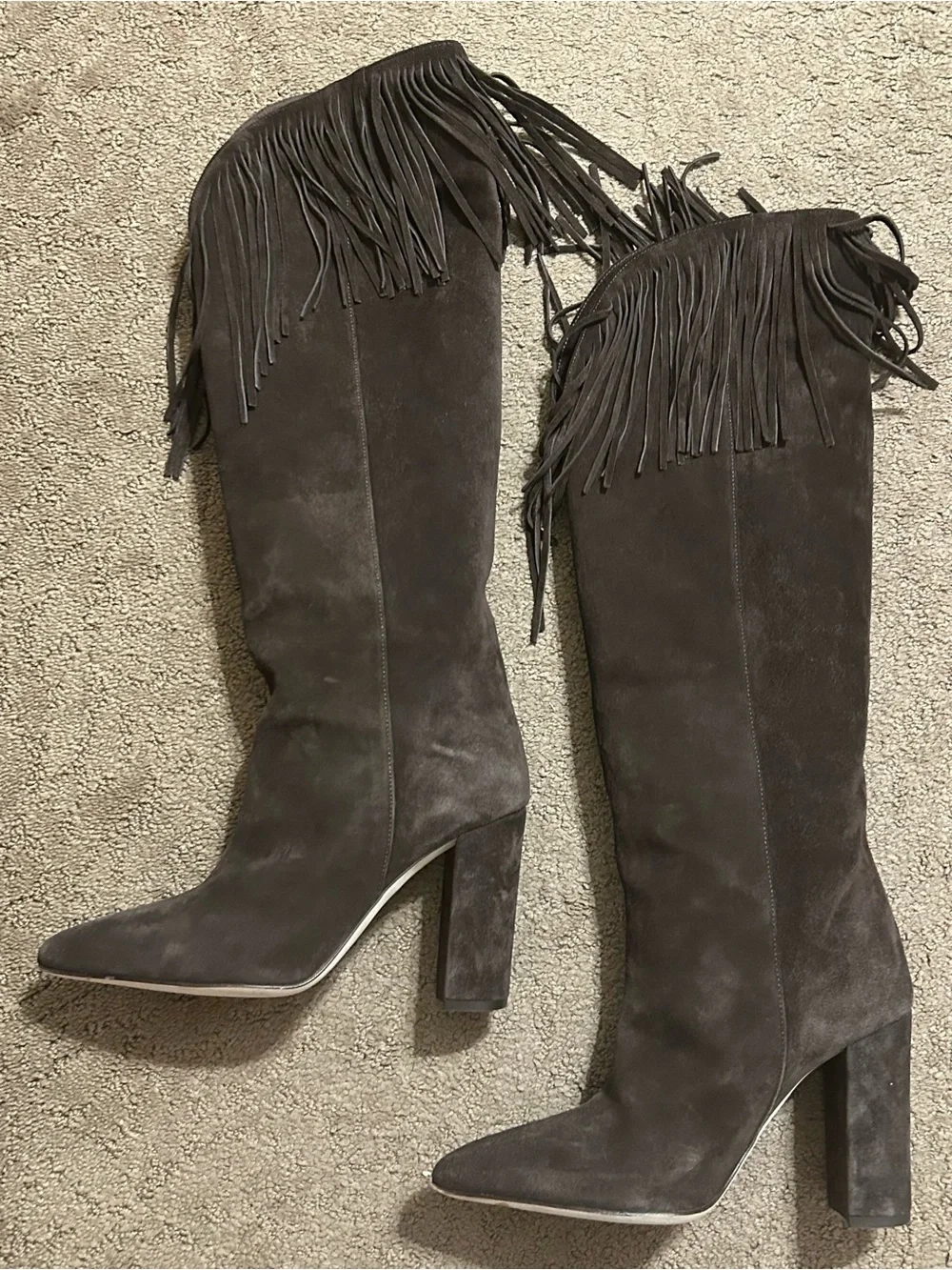 Paris Texas Dark Brown Suede Over-the-Knee Fringe Boots